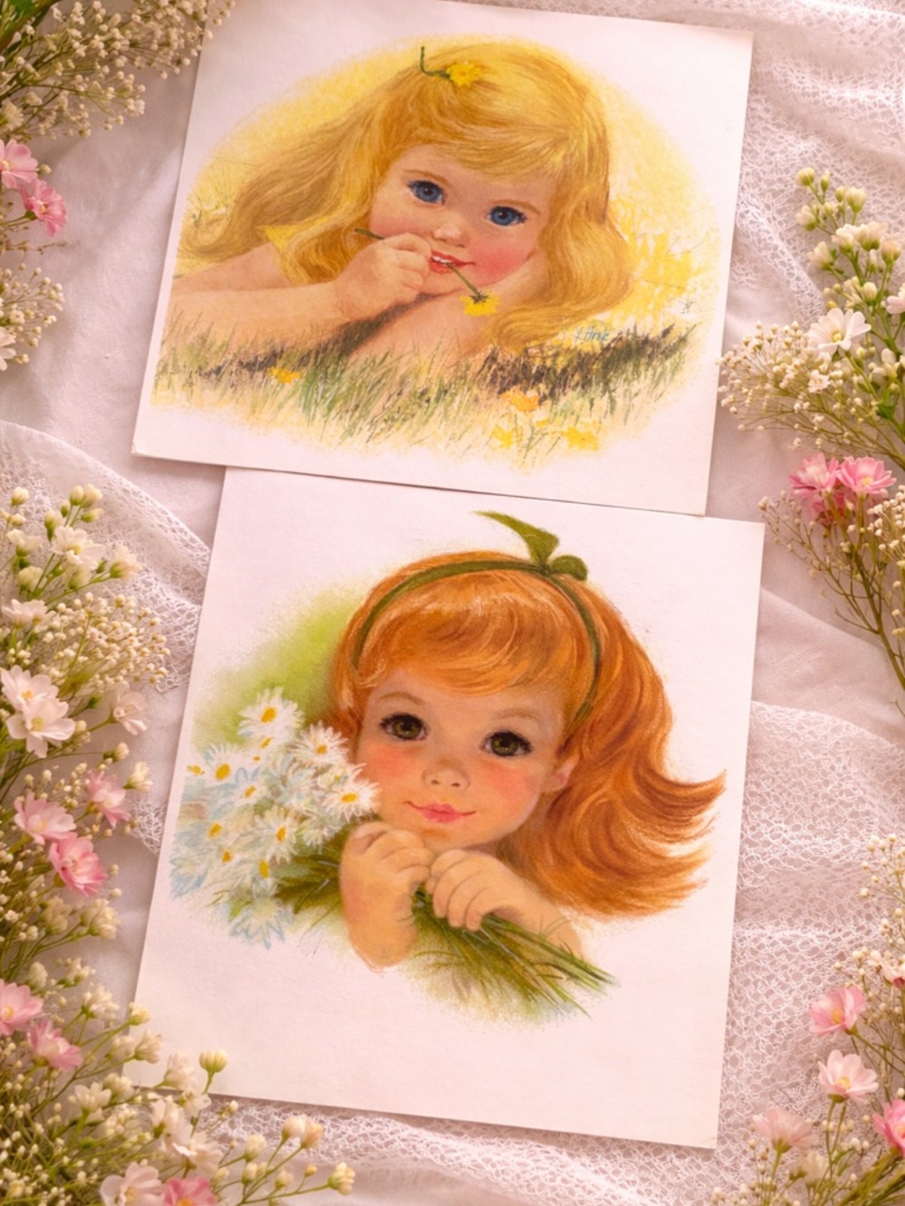 Set of 2 Northern Paper Mills Girls by Frances Hook. Vintage 1960s Wallart 14x11